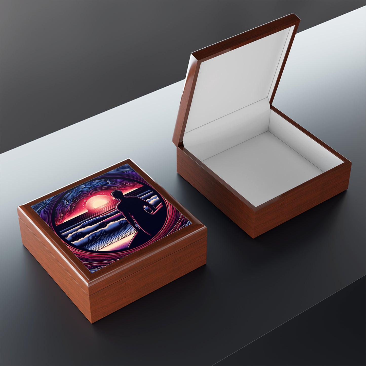 Surf-Inspired Jewelry Box with Sunset Design