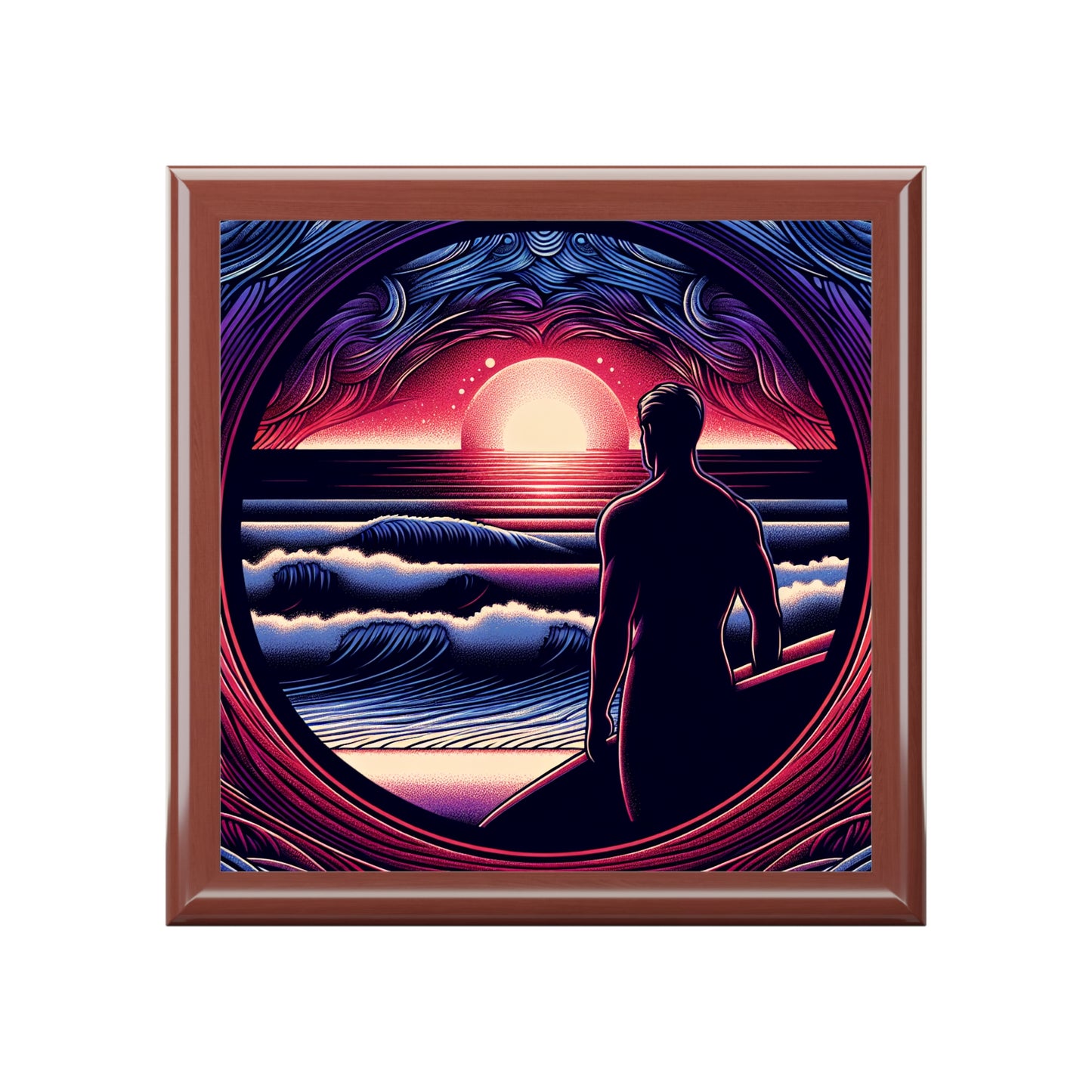 Surf-Inspired Jewelry Box with Sunset Design
