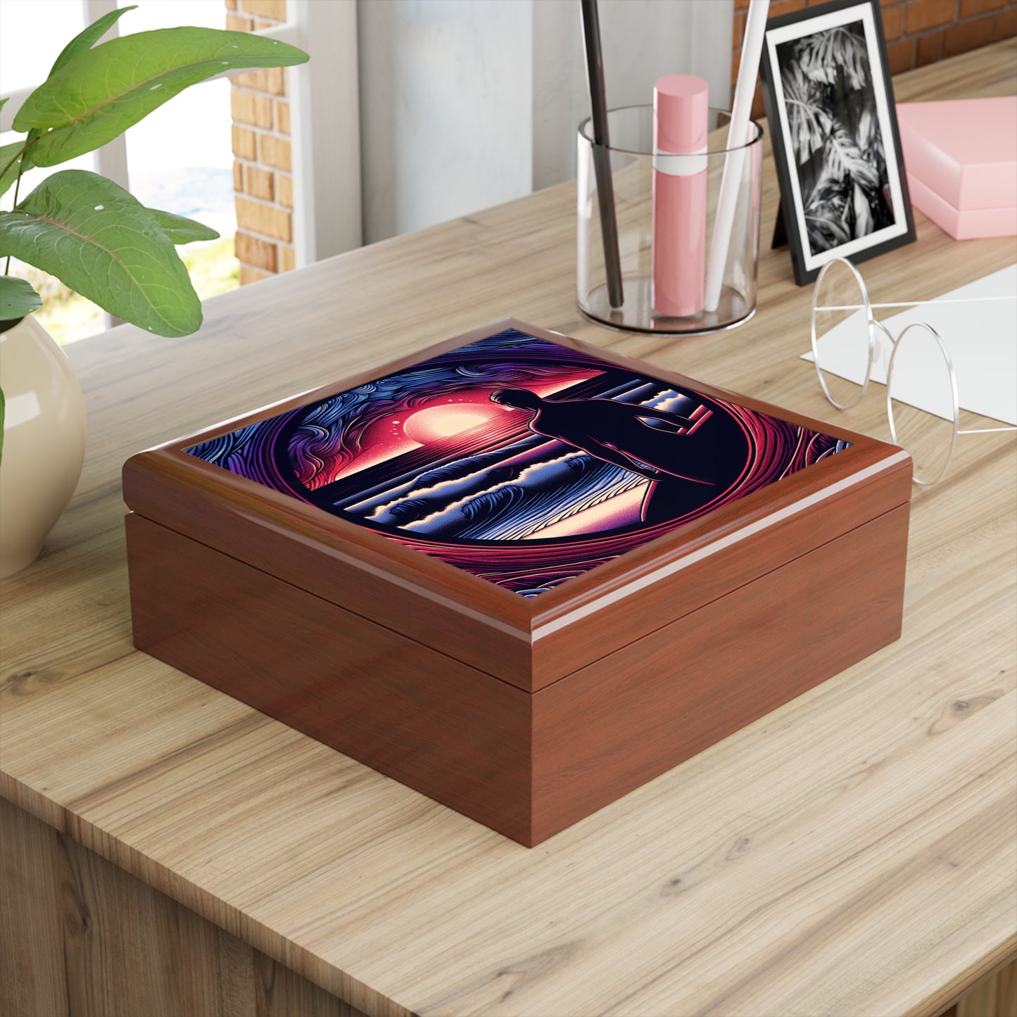 Surf-Inspired Jewelry Box with Sunset Design