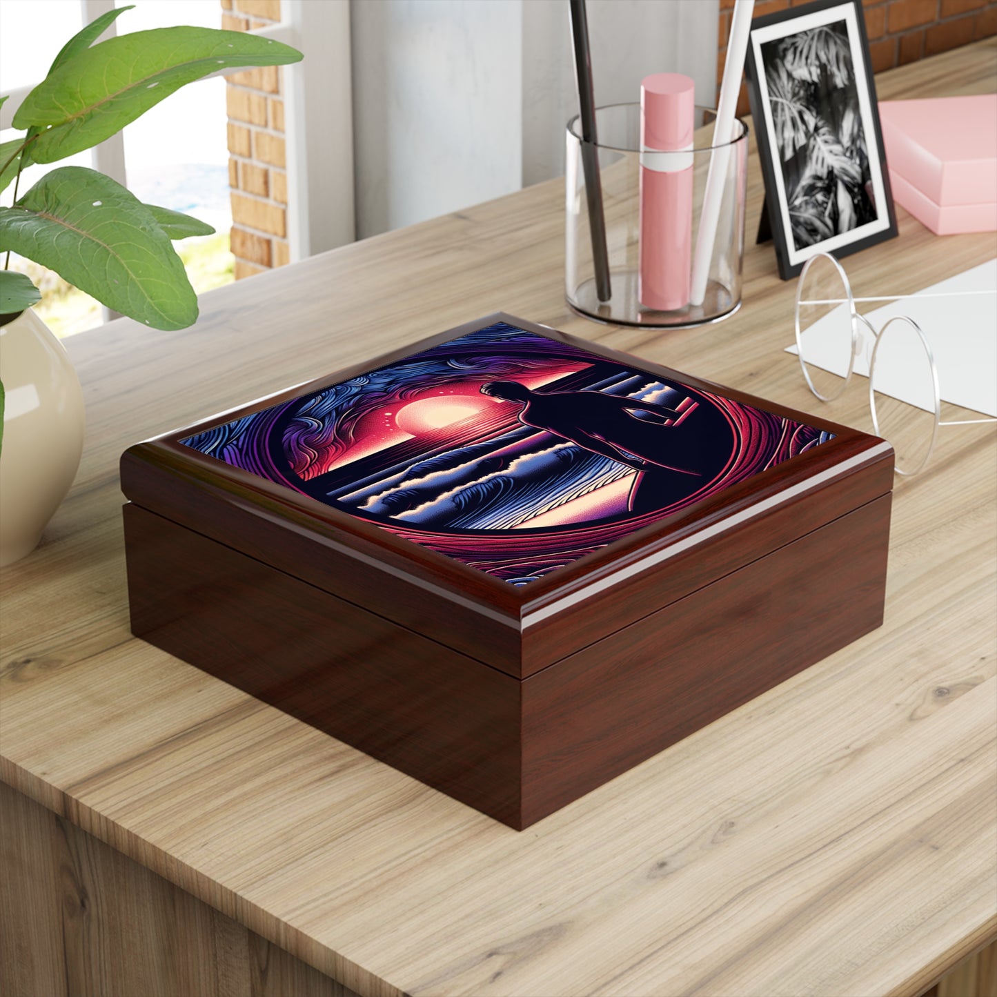 Surf-Inspired Jewelry Box with Sunset Design